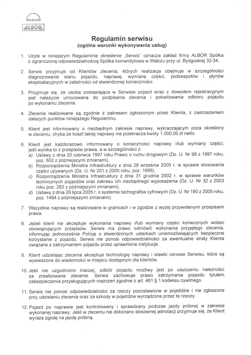Regulamin Serwisu ALBOR #1